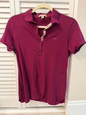 Burberry Womens Button-Down Polo Shirt - Magenta